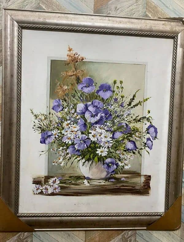 Original Huge Flower Vase Painting with Frame and Signature 1