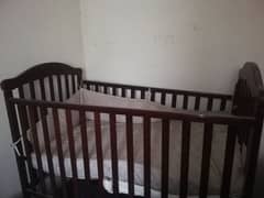 Purely wooden, imported baby cot for sale with mattress (used)