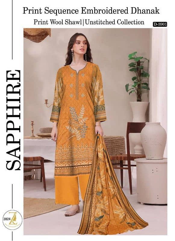 Ladies 3-piece suits Dhanak Collection 2023-2024 8