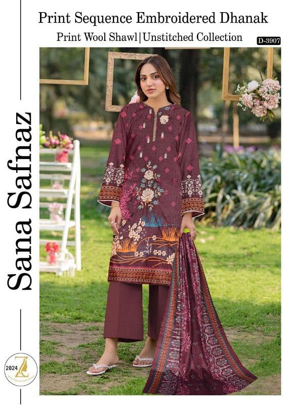 Ladies 3-piece suits Dhanak Collection 2023-2024 10