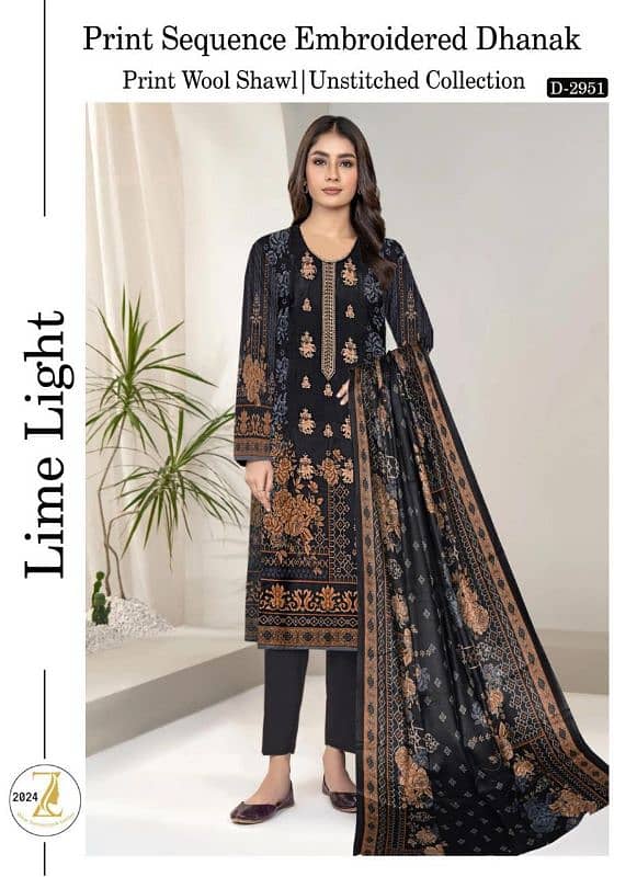 Ladies 3-piece suits Dhanak Collection 2023-2024 12