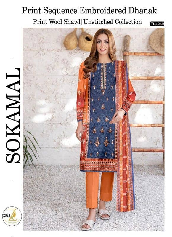 Ladies 3-piece suits Dhanak Collection 2023-2024 19