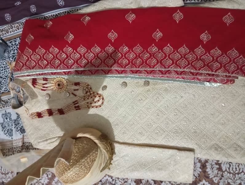 sherwani good colour medium size with mala with kula with shal 7