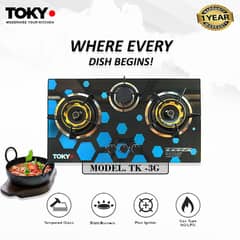 TOKYO Hob - Brass Burner & Tempered Glass Gas Type NG & LPG