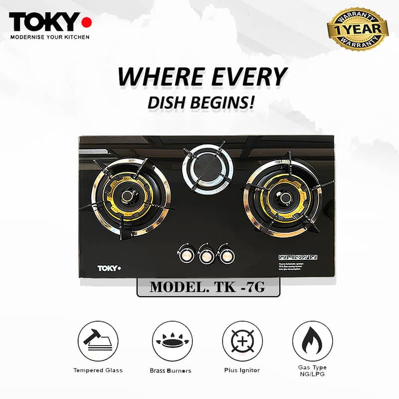 TOKYO Hob - Brass Burner & Tempered Glass Gas Type NG & LPG 1