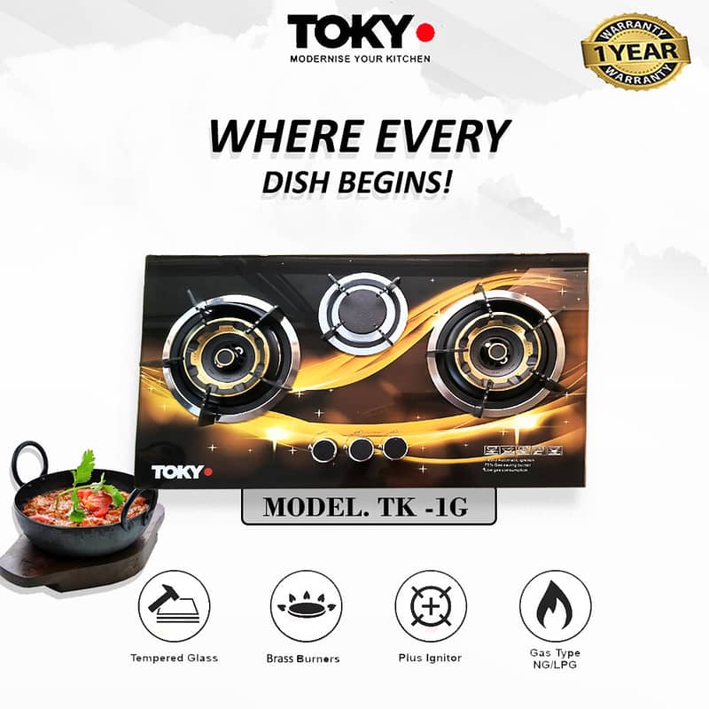 TOKYO Hob - Brass Burner & Tempered Glass Gas Type NG & LPG 2