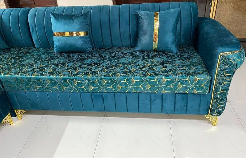 L shape sofa aqua green colour 1