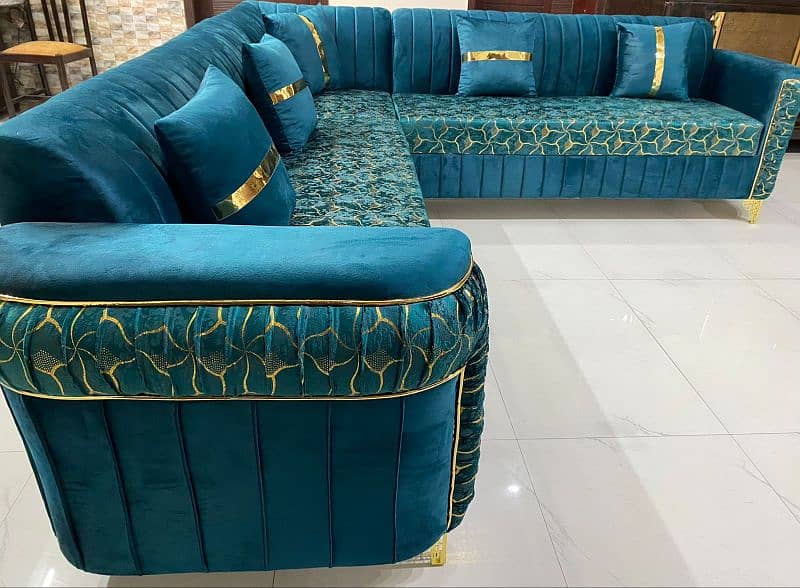 L shape sofa aqua green colour 2