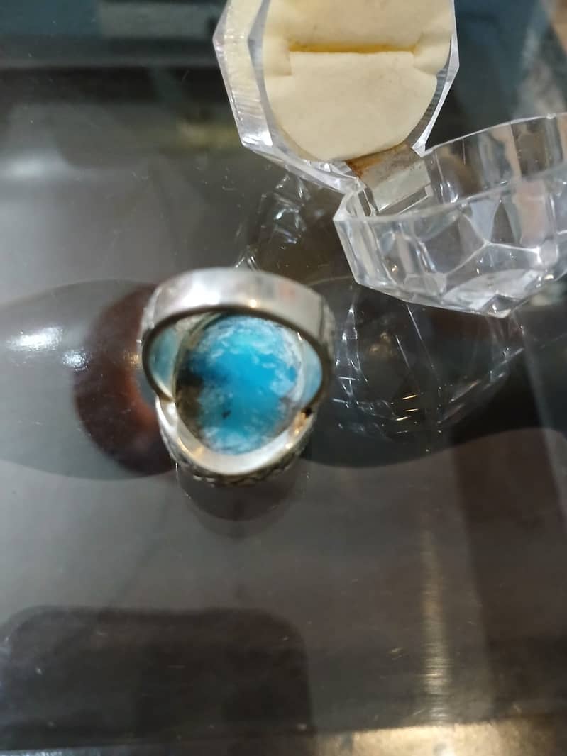 Natural Irani Feroza Stone Hand Made Chandi Ring 7