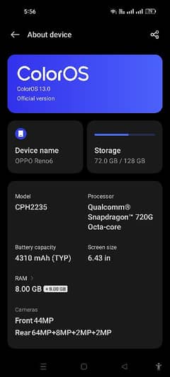 Oppo Reno 6 at good condition available