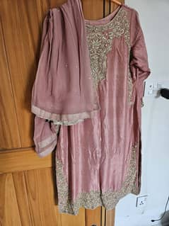 Raw Silk Tea Pink 3 Piece Suit full Gota Work