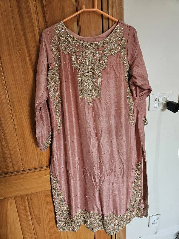 Raw Silk Tea Pink 3 Piece Suit full Gota Work 5