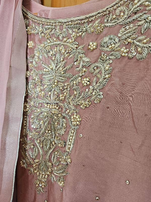 Raw Silk Tea Pink 3 Piece Suit full Gota Work 7