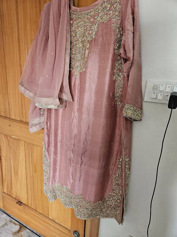 Raw Silk Tea Pink 3 Piece Suit full Gota Work 8