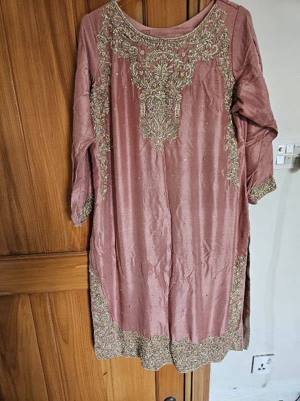 Raw Silk Tea Pink 3 Piece Suit full Gota Work 9