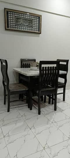 Marbel Top wood Dinning Table with 4 wood chairs