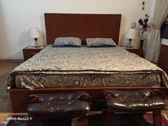 Elegant Wooden Bed Set (No Mattress) with Side Tables & Dressing Table