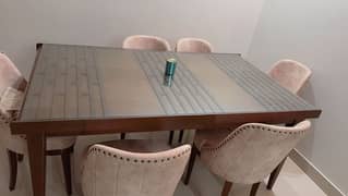 6 chairs wooden dining table set condition 10 by 10 0