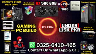 RGB Gaming PC Build Ryzen 5 3600 16Gb Ram 1tb Hard RX 580 8GB