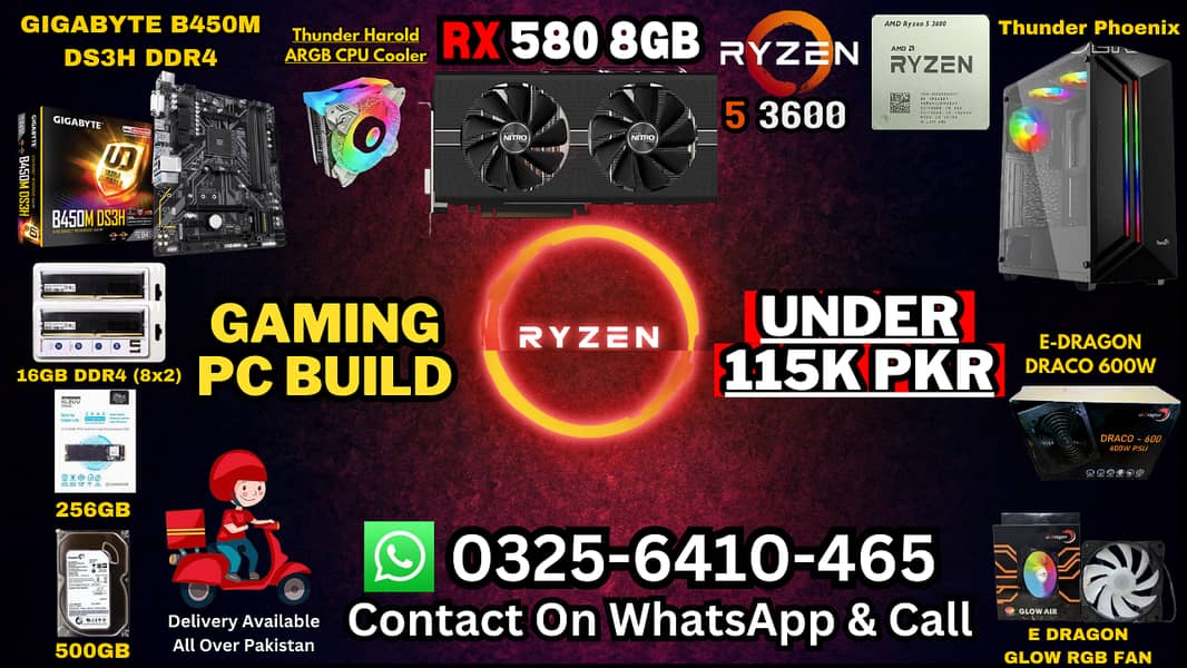 RGB Gaming PC Build Ryzen 5 3600 16Gb Ram 1tb Hard RX 580 8GB 0