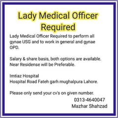 Lady Medical Officer Required