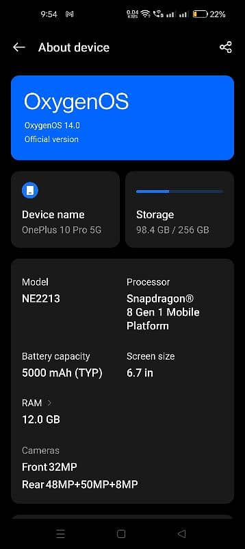 OnePlus 10 Pro 5G 12+ 12  256 GB 5