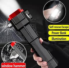 USB Charging LED Flash Light With Safety Hammer