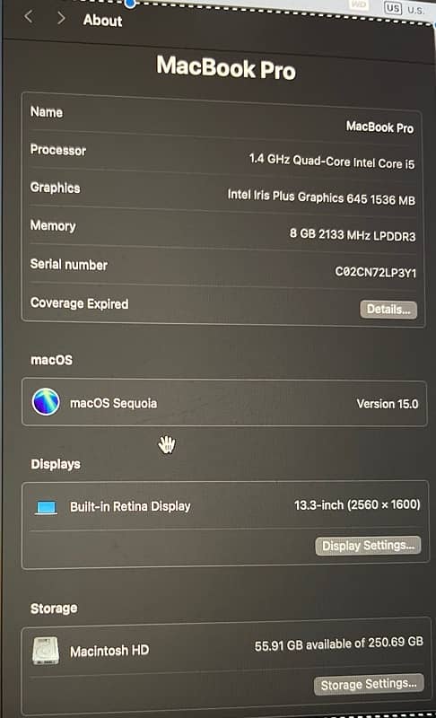 MacBook Pro core i5 1.4ghz Quad core 3