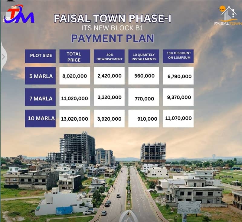 Faisal Town Phase-I fresh booking plots on installments 2