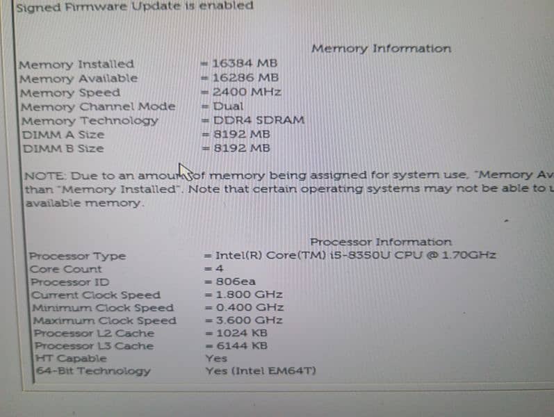 Dell Core i5 8th Gen 16GB Ram 256 SATA M2 6