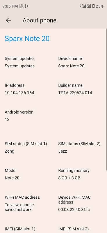 sparx note 20 8+8/256 AMOLED display 4