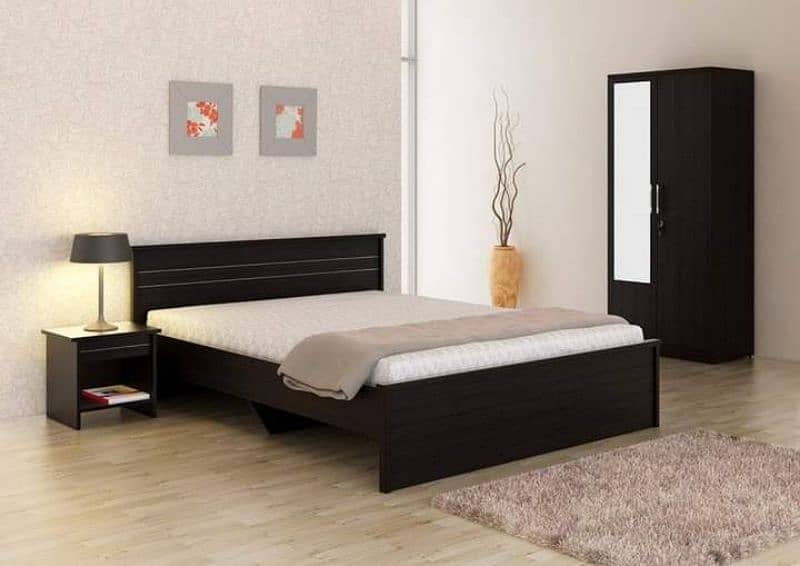 wooden polished king size bed - side table - dressing 0