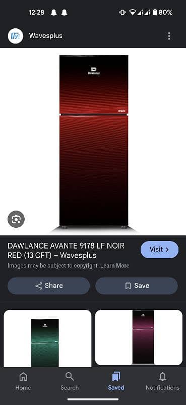 Dawlance avante 9178LF RED NOIR  INVERTER FRIDGE BOX PACK 1