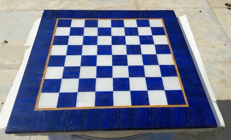 Natural Handmade Blue Lapis Lazuli & Marble Chessboard With 32 Players 4