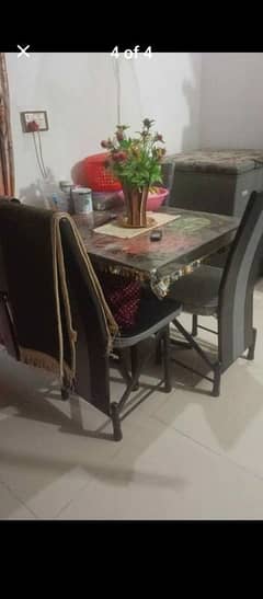 dining table new condition heavy glass iron chair 4chair dinning tabl 0