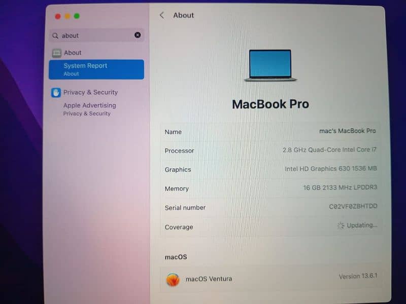 Macbook Pro 2017 | 16 GB | i7 5