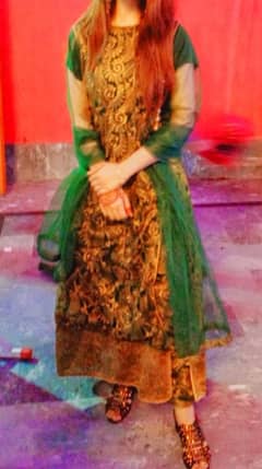 Beautiful Green Frock With Trouser And Duppta