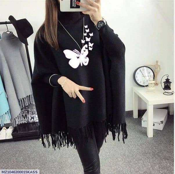 woman's Polyester Butterfly printed poncho cape showl (03145156658) 1