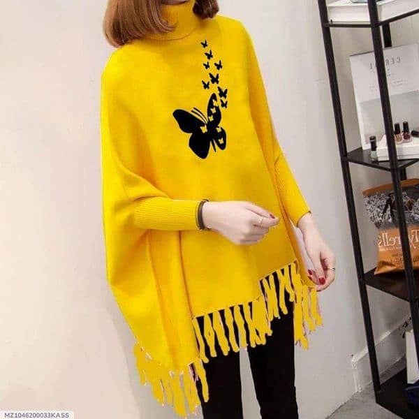 woman's Polyester Butterfly printed poncho cape showl (03145156658) 3