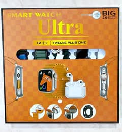 New Ultra 12 In 1 Smart Watch with Earbuds 49 MM Dial Size 10 Straps