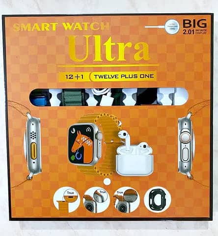 New Ultra 12 In 1 Smart Watch with Earbuds 49 MM Dial Size 10 Straps 0