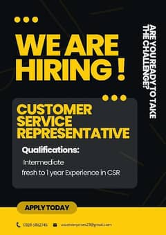 Need custom service representative experience and Frash