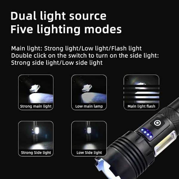 High Power Torch Light Rechargeable Tactical Flashlight 2