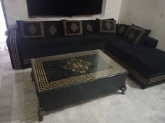 good condition versace L shape sofa left corner set with center table