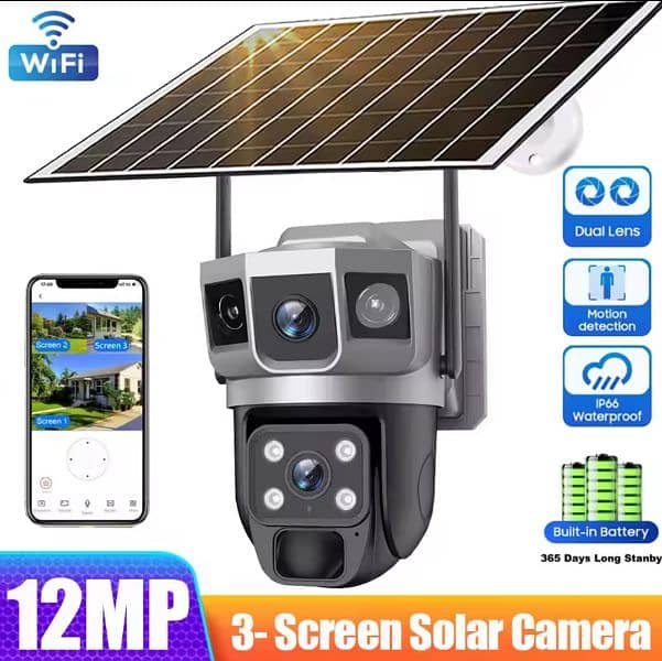 solar WiFi CCTV outdoor triple screens camera 0