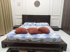 Habitt brand wooden floor bed with side tables and spring mattress