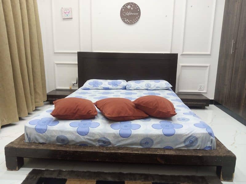 Habitt brand wooden floor bed with side tables and spring mattress 0