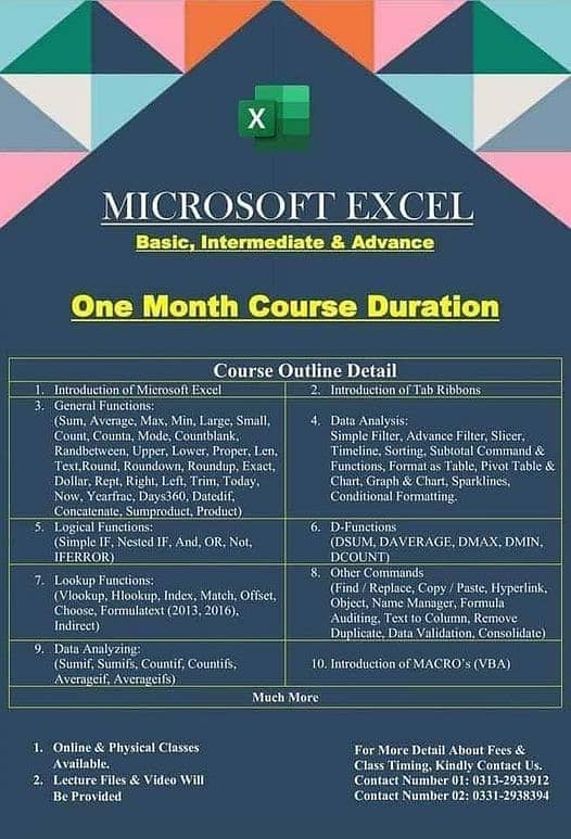 MS Excel Basic to Advance Course (Tuition) 0