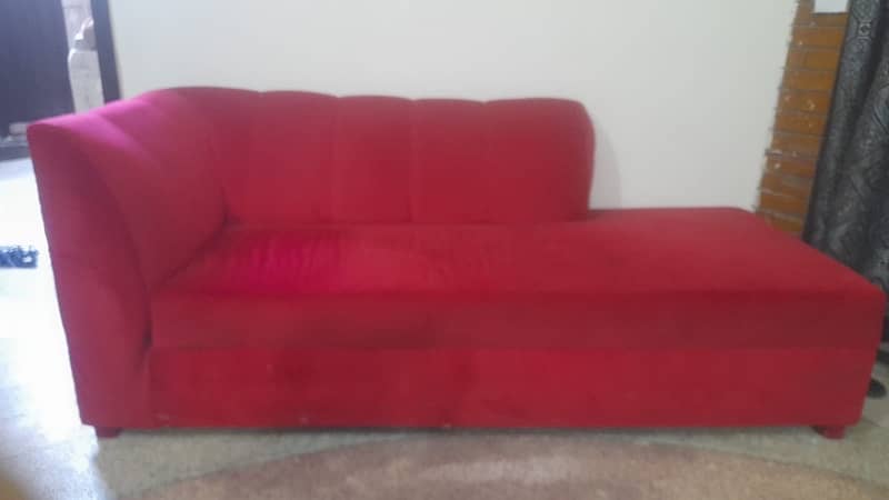 L shaped Sofa Red Velvet like in new condition 1