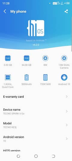 tecno spark 6 go . 4 GB ram 64 GB rom